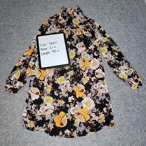 Who What Wear Black Floral Print Long Sleeve Mini Dress Small‎
